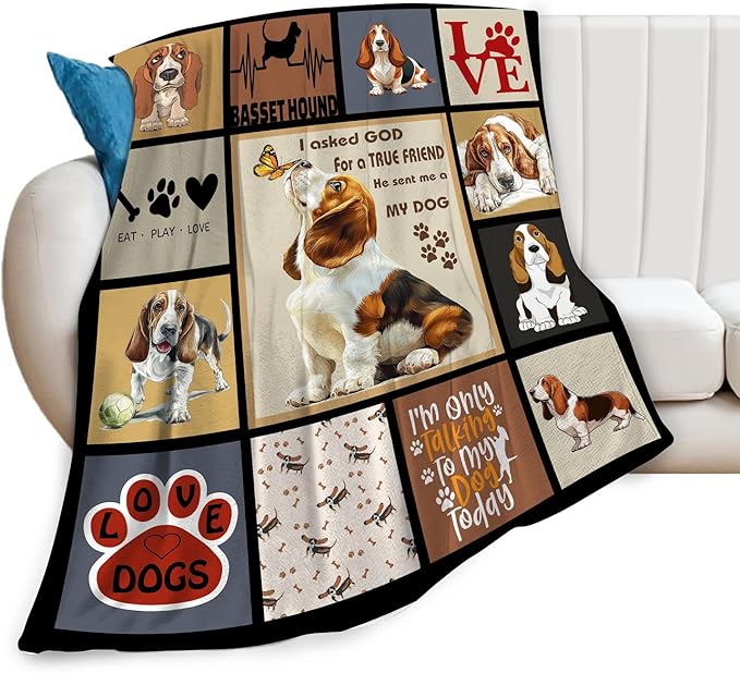 Cute Basset Hound Blanket My Friend The Basset Hounds Throw Blankets Gifts for Girls Boys Cozy Warm Soft Flannel Throws Plush Stuffed Animal Funny Pet Dog Fleece Blanket Gifts for Men Women 50"x60"
