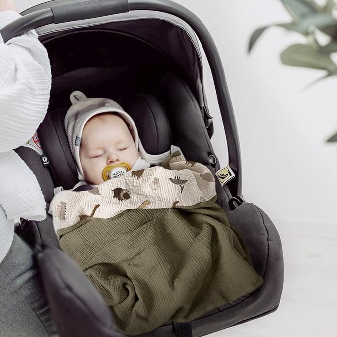 lulumoon Muslin Baby Blanket for Newborns: Lightweight Cotton Crib Blanket Neutral - Soft Lightweight for Stroller & Daycare 36"x40"(Dinosaur)