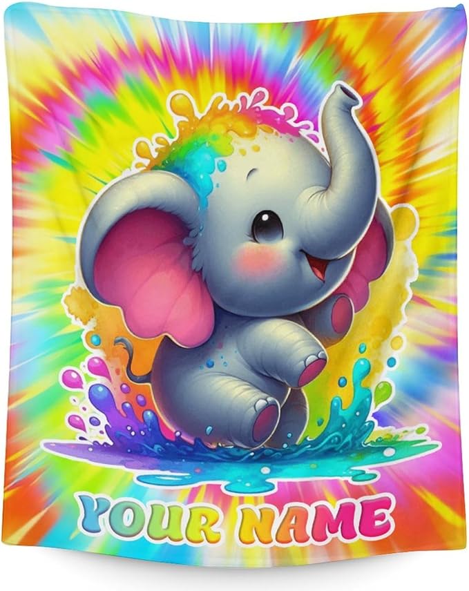 Personalized Blankets for Girls - 40" x 50" Inches Custom Elephant Throw Blankets Gifts - Soft Fuzzy Plush Throw for Couch, Bed