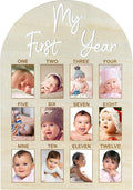 My First Year Arch Photo Frame, Natural Wooden Monthly Milestone Photo Frame for Baby Birthday Party Decorations, 17 x 11.9 inches