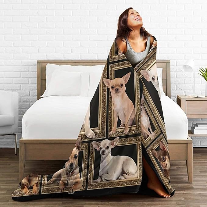 Cute Chihuahua Blanket for Girls Boys Funny Dog Throw Blankets Soft Cozy Warm Fuzzy Fleece Pet Bedding Flannel Throws Stuffed Animal Gifts for Chihuahua Lovers Kids Men Women Bedroom Decor 80"x60"