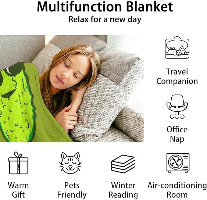 Custom Pickle Throw Blanket for Girls Boys - 40x50 Inches Crib Size - Soft Fluffy Cozy Blankets Gift - Green Funny Blanket Throws for Travel, Office
