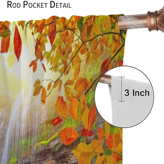 Waterfall Blackout Curtains, Waterfall Landscape Autumn Nature Leaves Forest Window Drapes, for Bedroom Living Room 55" W X 63" L