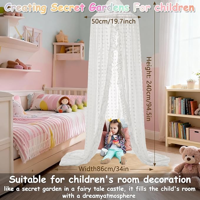 Bed Canopy for Girls - Princess Bed Canopy - Crib Canopy for Boys and Girls Bedroom Decor, Suitable for Use in Cribs Canopy Bed Curtains (White)