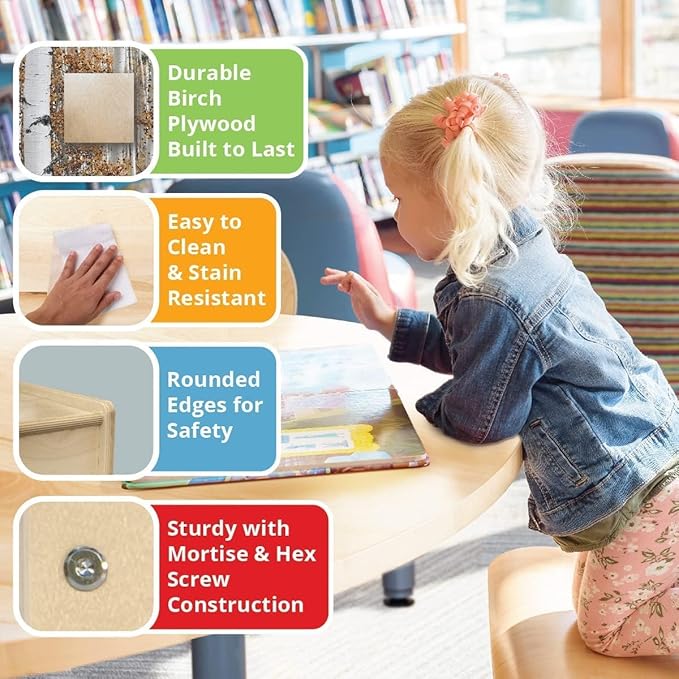 Contender Time-2-Play Kids Birch Plywood Blue & Green Montessori Lego Compatible Table with Shelf for Playroom, All Purpose Activity Play 30.75" W Rectangular Desk for Toddlers [14" Long Legs]