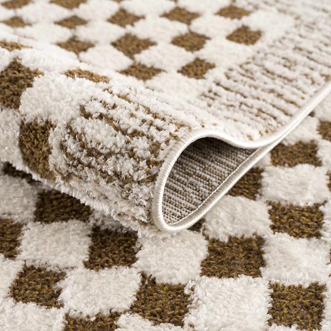 Hauteloom Leryn Hallway, Kitchen Runner Rug - Checkered - High Pile - Bone - 2'8" x 7'3"