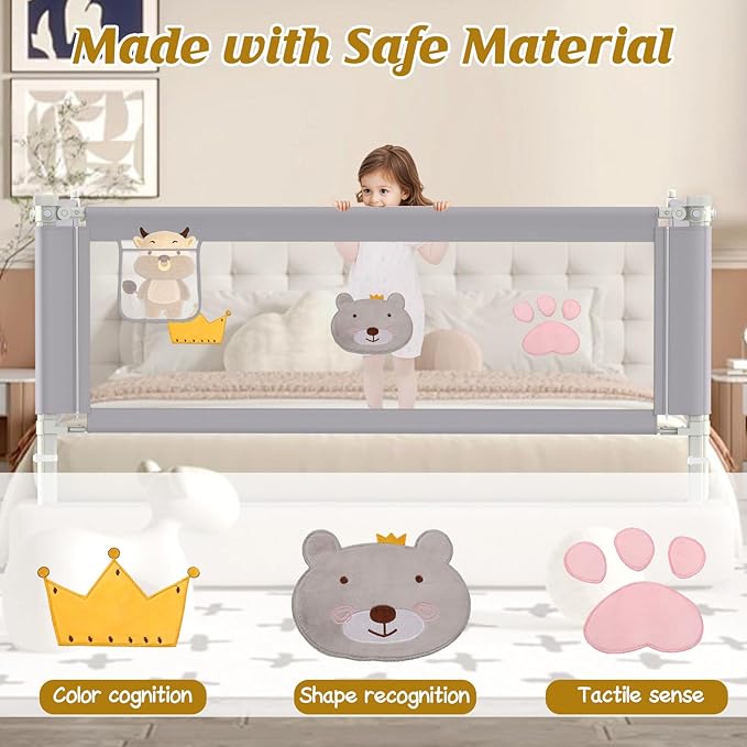 Height Adjustable Bed Rail for Toddlers, Kids Safety Baby Bed Rail for Twin/Full/King/Queen Size Bed (1 Side, 74.8 Inch)