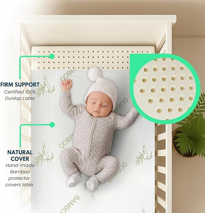 Organic Baby Mattress Topper with Rayon Derived Bamboo Removable Cover - GOLS/GOTS Certified - Breathable, Hypoallergenic, Non-Toxic, USA Made - 3" Standard (52"x28")