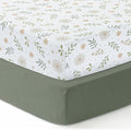 Dreamology Mini Crib Sheets Fitted,100% Cotton Crib Sheets,Super Soft, 2 Pack, Pack and Play Sheets, Mini Crib Mattress Sheets for Boys,Girls,Pack n Play Sheets,38x24 Mini Crib Sheets | Green,Flowers
