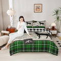 Elk Silhouette Kids Comforter Set King Size,Palm Leaves Old Plank Bedding,Girls Boys Adults Bedroom/Xmas Cabin Decor,Camper Explore Down Comforter,Geometric Grids Plaid Duvet Insert,2 Pillowcases