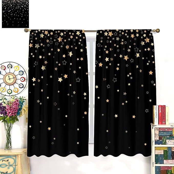 Star Celestial Blackout Curtain, Space Funny Fantasy Galaxy Starry Night Window Curtain for Kids Bedroom Nursery Toddler Room 84" W X 84" L