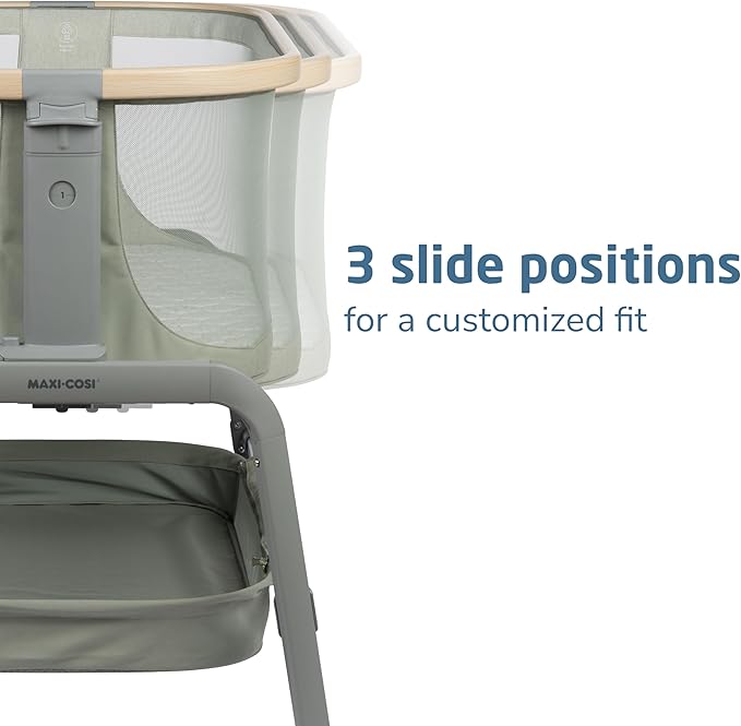 Maxi-Cosi Iora Baby Bassinets Bedside Sleeper, Portable Bassinet, Infant Bedside Sleeper Crib, Height Adjustable, Breathable Mesh, Large Storage Basket, Classic Green