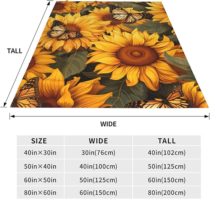 Sunflower Butterfly Blanket Gifts for Girls Women Floral Flannel Throw Blankets for Home Couch Bed Sofa Soft Fuzzy Lightweight Decor All Season 80x60 Inches
