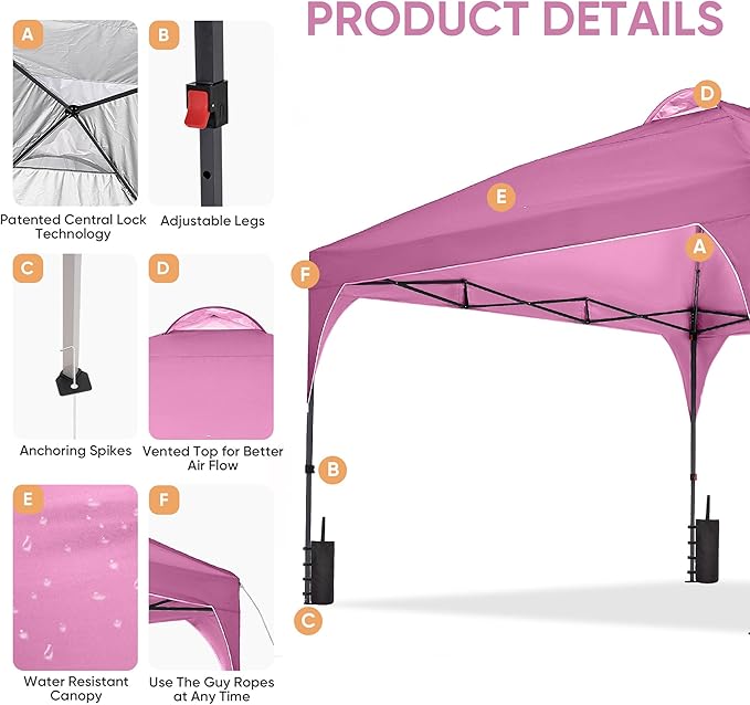 GDY 12X12 Pop Up Canopy Tent, Outdoor Canopy Tent, Commercial Instant Gazebos, Portable Shelter Canopies, for Patio/Outdoor/Wedding Parties and Events, Pink.