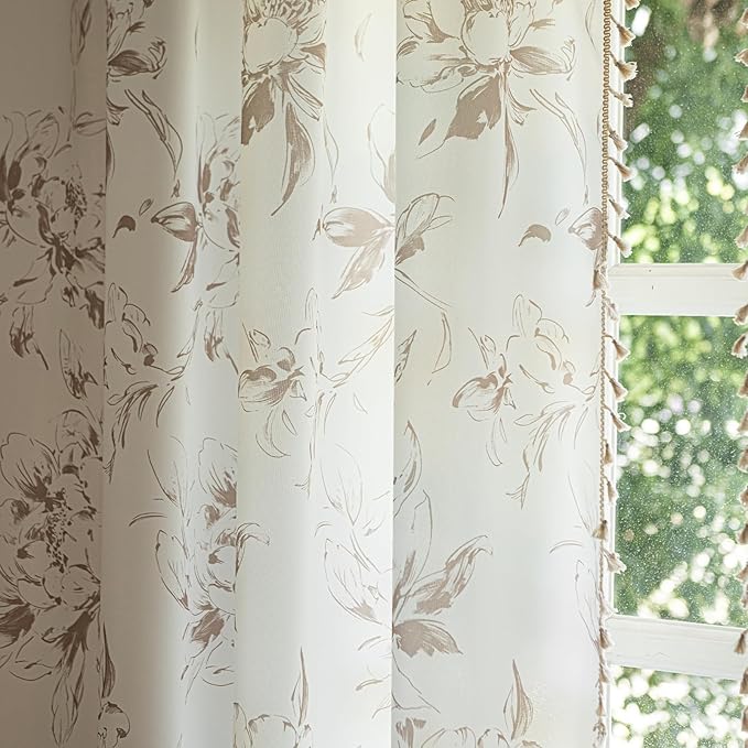 ENJOYBRIDAL Floral 84 Inch Curtains for Bedroom Cute Drapes Boho Semi Sheer Living Room Retro Window Curtain Panels Floor Length Light Filtering Farmhouse Rod Pocket 2 Panels Window Treatments
