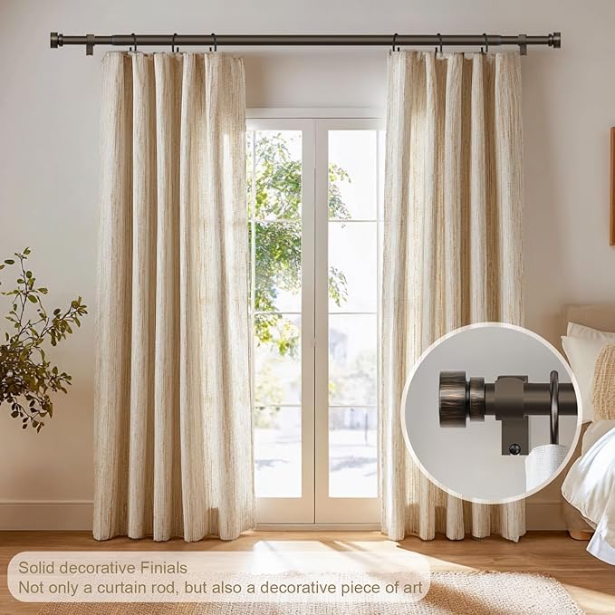 Dark Brown Curtain Rods for Windows 72 to 144 Adjustable Modern Curtain Rod 1 inch Diameter Heavy Duty with Decorative Finials for Living Room Bedroom Farmhouse Outdoor Patio