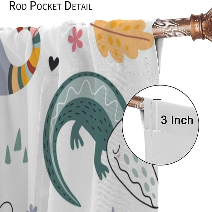 YCness Cartoon Forest Animals Curtains, Woodland Woodland Wild Giraffe Zebra Lion Hippopotamus Window Treatments for Kids Bedroom Living Room Home Nursery Drapes, 63x72 Inch