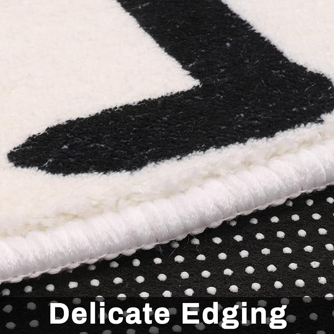 LIVEBOX ABC Play Room Round Kids Rug Circle for Playroom, Learning Nursery Rug Alphabet Washable Rug for Baby Boy and Girl Bedroom, Non-Slip Educationa Carpet for Toddlers (59",Black,Beige)