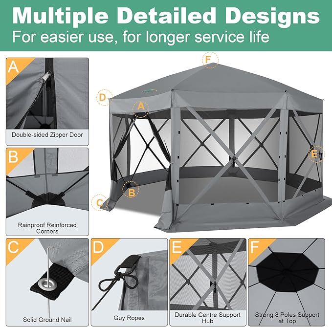 COBIZI 15x15ft Extra Large Pop-Up Gazebo Canopy Tent with Mosquito Netting, Spacious Easy Set-Up Screened Shelter, Durable Outdoor Pavilion with Ground Stakes, Perfect for Patio, Backyard, and Lawn