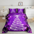 Feelyou Kids Merry Christmas Decorations Comforter Set, Kids Santa Tree Bedding Set Toddler Size for Boys Girls Teens Xmas Christmas Bell Decor Comforter Glitter Purple Quilt Set