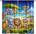 Jungle Safari Window Curtains for Kids Boys Girls Watercolor Cartoon Forest Animals Baby Living Room Bedroom Nursery Toddler Rod Pocket Drapes 52" W X 84" L