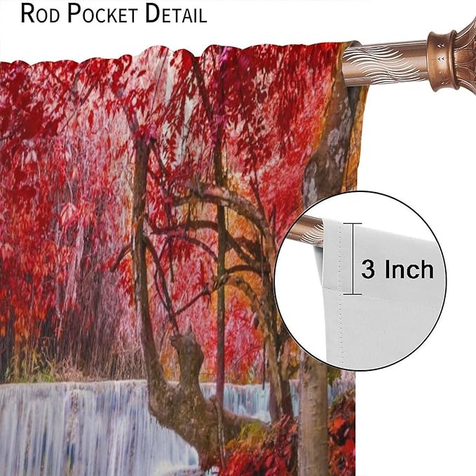 Natural Landscape Waterfall Blackout Curtains, Scenic View Waterfall Forest Autumn Window Drapes, for Bedroom Living Room 84" W X 84" L