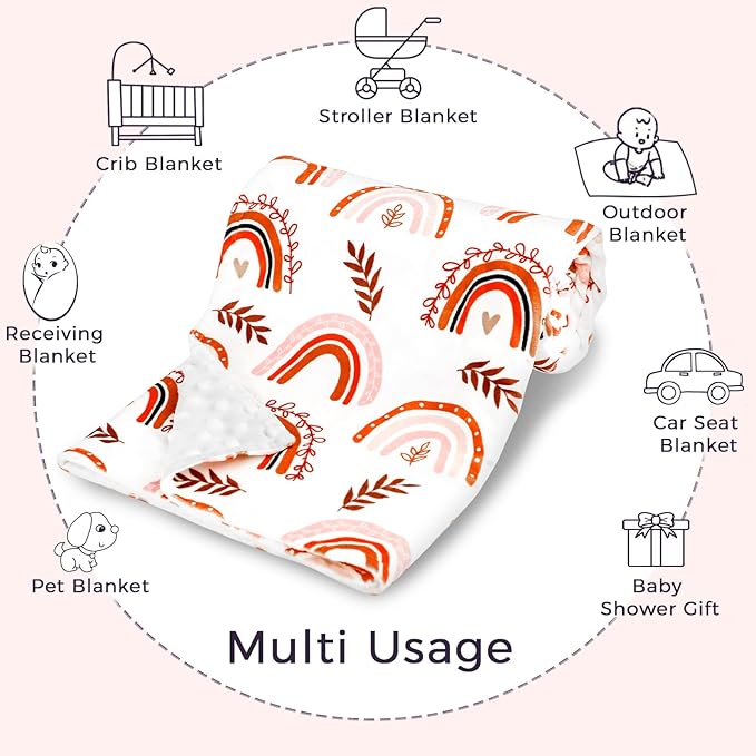 Pea Pod 30'' x 40''Baby Blankets, Rainbow Toddler Newborn Blanket for Boys Girls, Super Soft Minky and Dotted Backing, Double Layer, Crib Receiving Blanket for Nursery/Stroller/Toddler Bed/Carseat