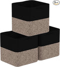 Storage Cotton Cubes 11 Inch, Woven Cotton Rope Storage Baskets for Toys Blanket Organizing, Storage Bins Decorative Organizer with Handles for Living Room Laundry Room Closet (3 Pack, Black Brown)
