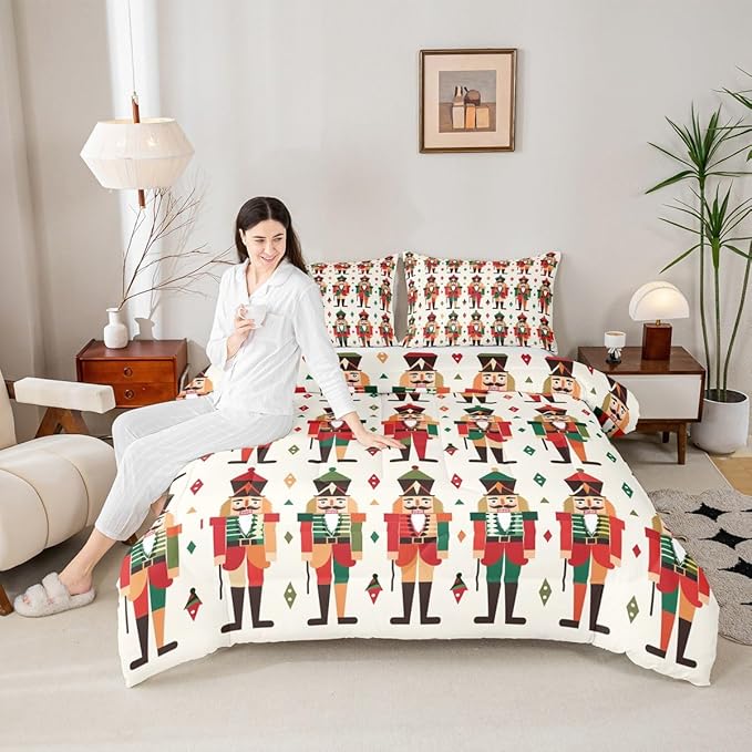 Feelyou Christmas Kids Comforter Set Queen Size Nutcracker Bedding Set Soldier Royal Guarder Princess Duvet Quilt for Kids Boys Girls Bedroom Decor Microfiber Ultra Soft Breathable