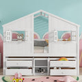 Harper & Bright Designs Full Size House Loft Bed with 4 Storage Drawers, Low House Montessori Bed with Roof and Windows, Safety Guardrails for Kids, Girls, Boys, White