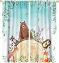 Kids Forest Animal Curtains, Woodland Animal Window Treatments Fox Deer Bunny Wildlife Safari Jungle Bear Farmhouse Window Drapes for Girls Boys Nursery Bedroom 52x84in