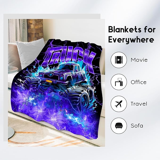 Boys Blanket Truck Blankets Gifts for Kids Toddlers, 40"x50" Lightweight Fluffy Cozy Throw for Couch Sofa