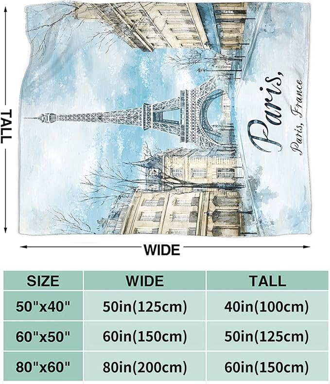 Tijuboni Paris Eiffel Tower Throw Blanket Paris Gifts for Girls Women Boys Men Adults Kids Soft Flannel Fleece Blanket for Couch Sofa Bed Home Decor 60"x80"