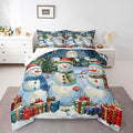 jejeloiu Kids Snowman Comforter Set King Size Countryside Christmas Theme Bedding Set for Boys Girls Teens Xmas Tree Snowflake Winter Happy New Year Duvet Quilt Room Decor