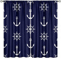 Nautical Rudder Curtains,MarineThemed Oceanic Anchor Pattern Blackout Print Home Bedroom Living Room Window Treatments 2 Panel Set 84x84 Inch