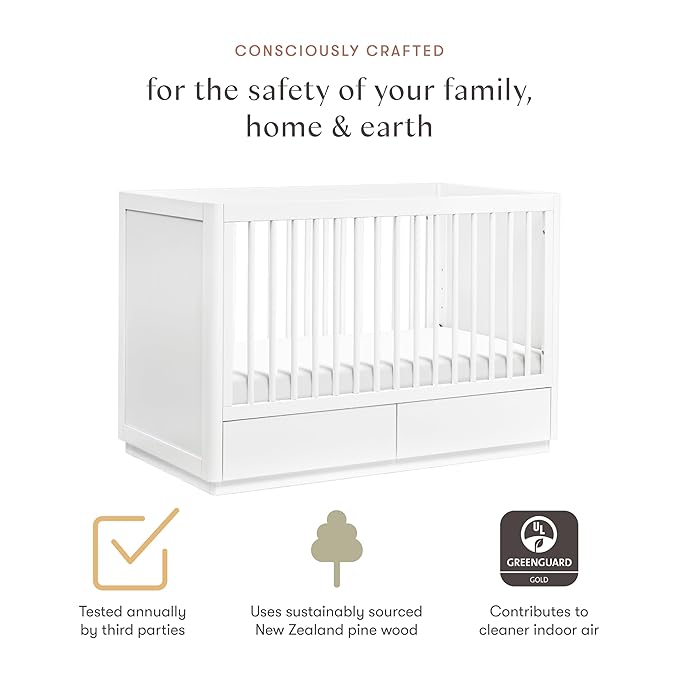 Babyletto Bento 3-in-1 Convertible Storage Crib with Toddler Bed Conversion Kit in White, Undercrib Storage Drawers, Greenguard Gold Certified