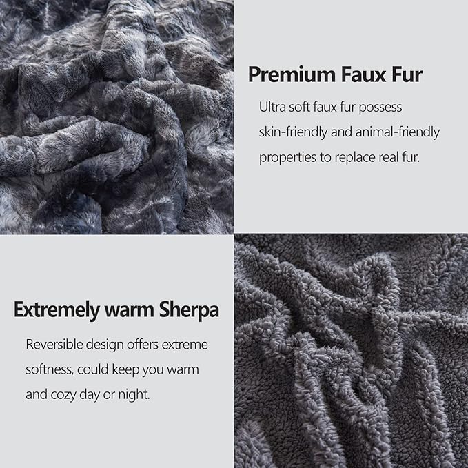 NEWCOSPLAY Super Soft Faux Fur Throw Blanket for Couch Grey Sherpa Fuzzy Plush Warm Blanket for Sofa Bed (Grey, Throw(40"x50"))