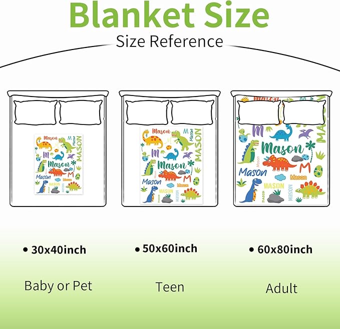 Personalized Dinosaur Blanket with Name for Boys, Customized Gift for Birthday, Christmas, Baby Shower, Soft Flannel Dinosaur Toddler Blanket, 30" X 40"