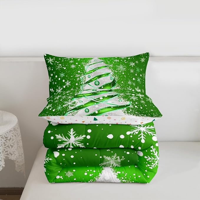 Feelyou Merry Christmas Comforter Set All Season Christmas Tree Bedding Set with 2 Pillow Cases Snowflake Microfiber Kids Queen Bedclothes Winter Bedroom Decor Duvet Quilt Breathable Soft