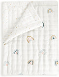 MakeMake Organics Organic Toddler Comforter GOTS Certified Organic Crib Blanket Cotton Infill Tufted Reversible - Ultra Soft Breathable (44"x60", Dotty + Rainbow)