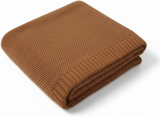 Baby Knit Blanket Soft Cotton Lightweight Newborn Blanket for Crib Stroller Toddler Nursery Shower Gift Cozy Breathable Travel Swaddle Wrap Mocha 30 x 30 Inches