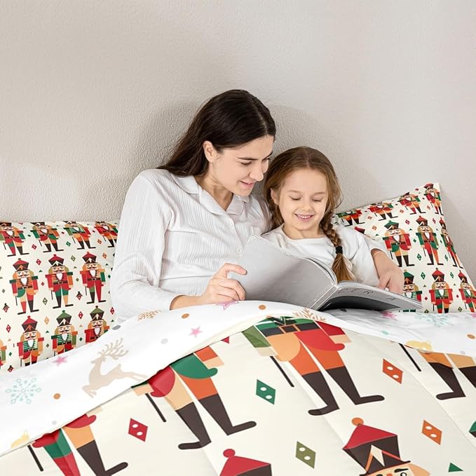 Feelyou Christmas Kids Comforter Set Full Size Nutcracker Bedding Set Soldier Royal Guarder Princess Duvet Quilt for Kids Boys Girls Bedroom Decor Microfiber Ultra Soft Breathable