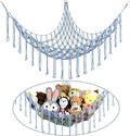 Stuffed Animal Hammock Corner, Hand-knitted Large Plushie Net Toy Hammock with Wooden Rings | Boho Cute Stuff Animal Storage for Nursery & Bedroom | Mesh Kids Toy Organizer Holder Nursery Room Decor