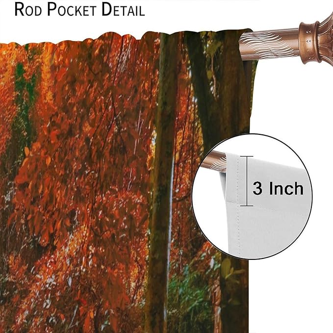 Autumn Forest Waterfall Blackout Curtains, Fall Leaves Trees Jungle Country Nature Landscape Window Drapes, for Bedroom Living Room 63" W X 72" L