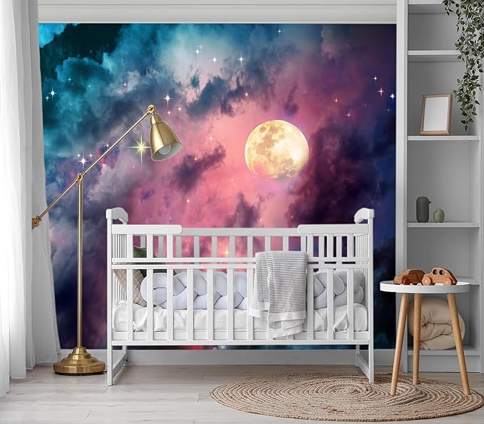 XMPMBM-Starry Sky Clouds The Moon backsplash Large Decorative Geometrical Wallpaper Bedroom Bathroom Wall Mural- W 154" X H 105"（112 Square Foot）