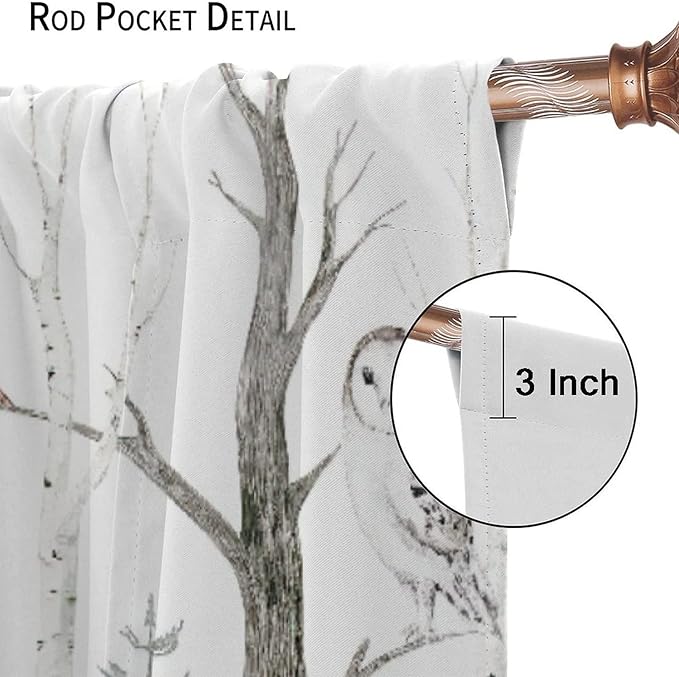 Watercolor Woodland Animal Curtains, Wildlife Bear Farmhouse Lodge Cabin Squirrel Owl Hedgehog Fox Blackout Rod Pocket Windows Door Curtain for Bedroom Living Room Home Decor 42x63in