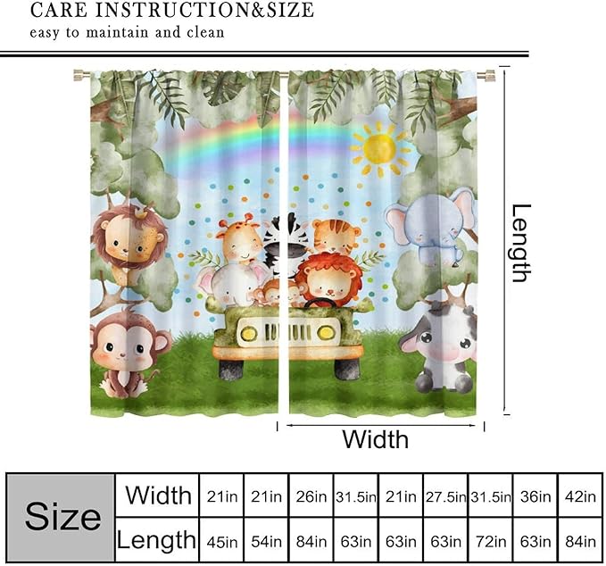Woodland Kids Curtains Rustic Woodland Wild Animals Watercolor Forest Rainbow Sun Window Draeps for Baby Girls Boys Kids Nursery Bedroom Living Room 2 Panels, 84x84 Inch