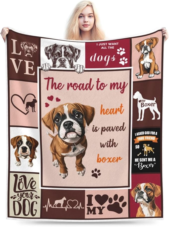 Boxer Blanket Cute Puppy Decor Throw Blanket Super Soft Flannel Lightweight Fluffy Plush Cozy Fuzzy Fleece Blanket Gifts for Dog Lover Girl Boys Woman Man Kids Adults for Bed Sofa Couch 40"X50"