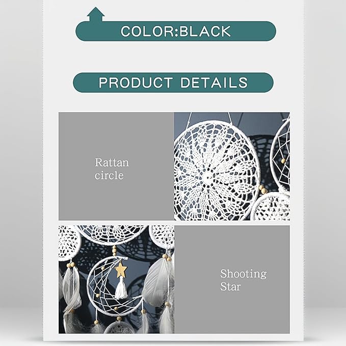 Dream Catcher Wall Decor,Large Boho Dream Catcher with Luxurious Feathers & Beads, Handmade Wall Hanging for Bedroom, Nursery, Living Room, Gift Ready for Girls & Adults (Gray)