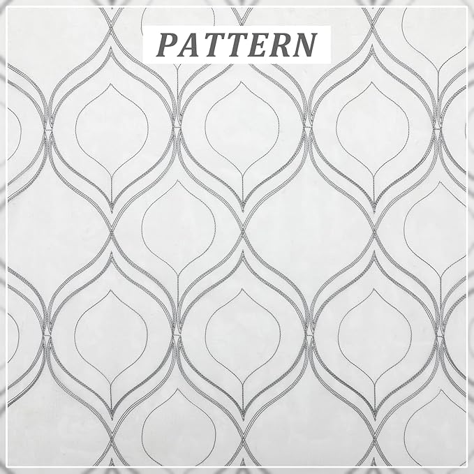 VISIONTEX White Sheer Curtains 63 Inch Length 2 Panels Set Grey Moroccan Embroidered Curtains Trellis French Textured Rod Pocket Voile Tulle Semi Window Drapes for Bedroom Living Room 54 x 63 Inches